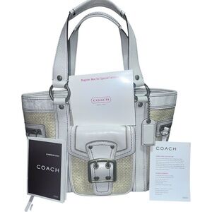 Coach White and Tan STW Tote Bag with Leather Trim